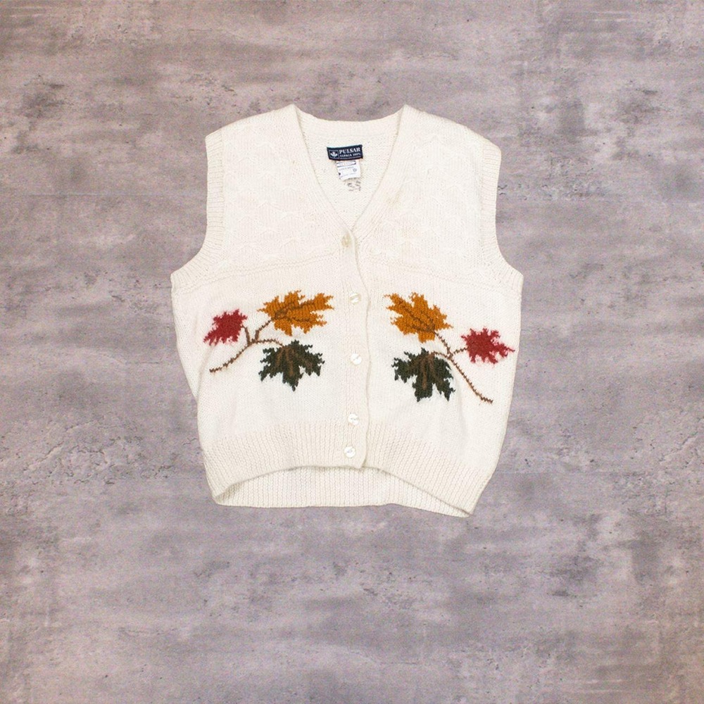 Vintage VTG 1980's 80's Pusur Leave Alpaca Wool Cream Sweater Vest